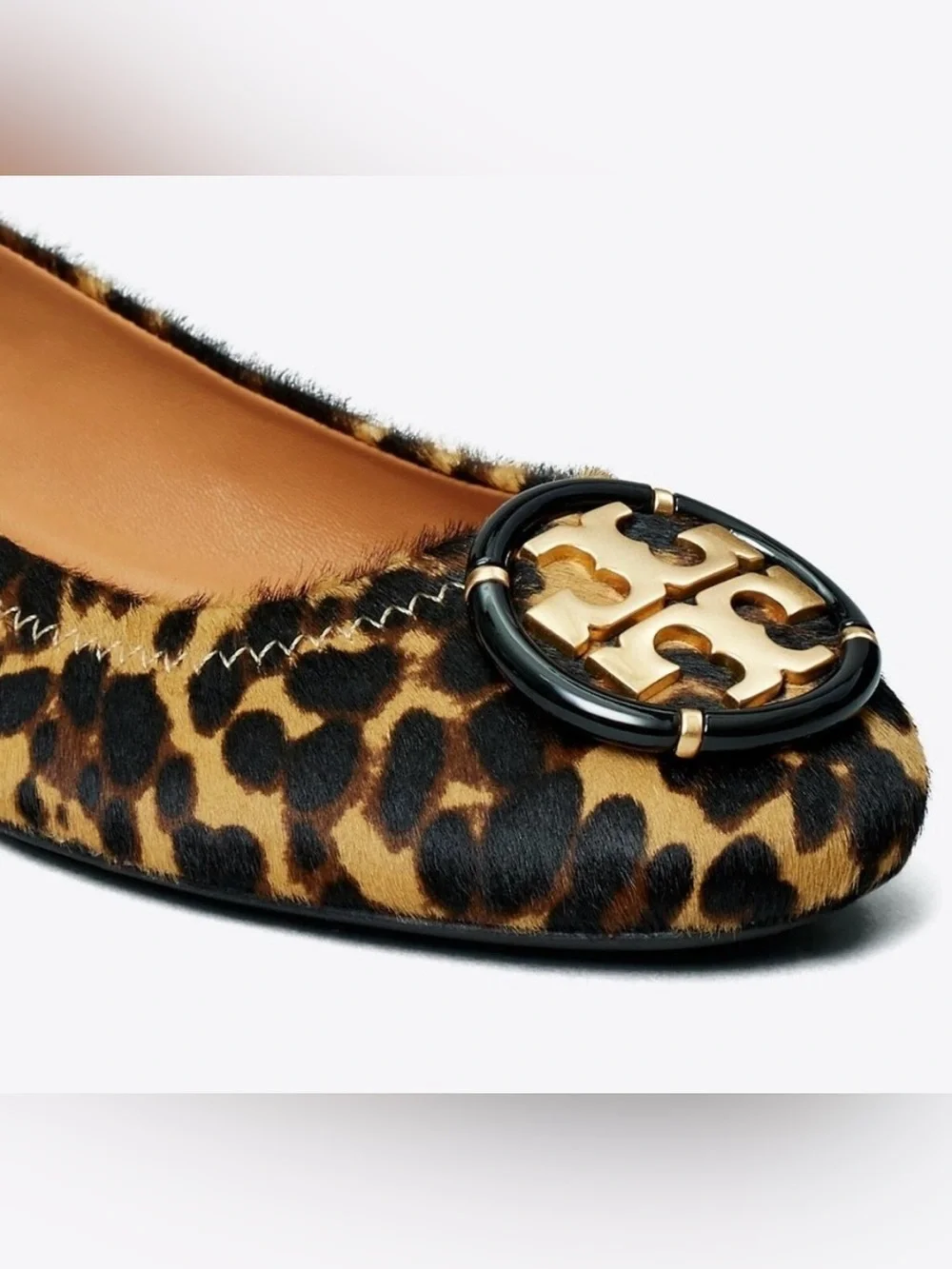 NEW! Tory Burch Minnie Leopard Calf Hair Ballet Flats Logo Size 6